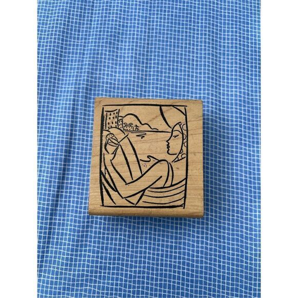 Vintage Rubber Line Art Woman Stamp - Picture 1 of 4